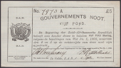Gouvernements Noots, £5, Te Velde, 1 May 1902, serial number 7973A, no watermark, lined paper with 7mm line...