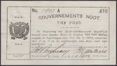 Gouvernements Noots, £10, Te Velde, 1 March 1902, serial number 1903A, no watermark, lined paper with 7mm line...