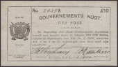 Gouvernements Noots, £10, Te Velde, 1 March 1902, serial number 2039A, NBZAR watermark, lined paper with 9mm line...