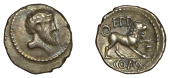 British Iron Age, ATREBATES and REGNI, Eppillus, silver Unit, bearded head right, rev. lion right, epp above, f in...