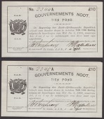 Gouvernements Noots, £10 (2), Te Velde, 1 April 1902, consecutive serial numbers 2344A-45A, no watermark, lined...