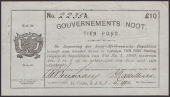 Gouvernements Noots, £10, Te Velde, 1 April 1902, serial number 2235A, NBZAR watermark, lined paper with 9mm line...