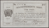 Gouvernements Noots, £10, Te Velde, 1 May 1902, serial number 2838A, NBZAR watermark, lined paper with 9mm line...
