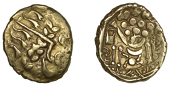 British Iron Age, BELGAE, Early Uninscribed issues, Stater, British B [Chute type], degraded head of Apollo right,...