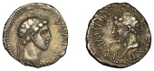 KINGS OF MAURETANIA, Juba II with Ptolemy (25 BC–24 AD), Denarius, Caesarea, diademed head of King Juba right,...