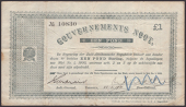 Gouvernements Noots, cancelled £1, Pretoria, 28 May 1900, serial number 10830, without watermark, cancelled with L....