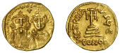 Heraclius and Heraclius Constantine, Solidus, Constantinople, 629-32, 5th Officina, crowned, draped and bearded bust...
