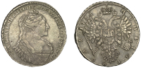 Russia, Anna, Rouble, 1734, Kadashevsky, ‘horse-face’ portrait, no stops in legend (Bitkin 94; Diakov 37; Sev....