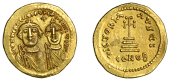 Heraclius and Heraclius Constantine, Solidus, Constantinople, 626-9, 10th officina, crowned, draped and bearded bust...