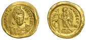 Anastasius, Solidus, Constantinople, 507-18, 5th Officina, facing bust, cuirassed and helmeted, holding spear over...