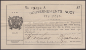ERROR: Gouvernements Noots, £1, Te Velde, 1 May 1902, smudged serial number 58894A, without watermark, lined paper...