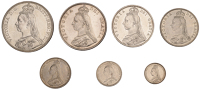 Victoria (1837-1901), Currency set, 1887, comprising Crown to Threepence (S 3921-2, 3924-6, 3928, 3931) [7]....