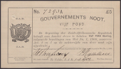 ERROR: Gouvernements Noots, £5, Te Velde, 1 April 1902, serial number 7293A, vertical lines watermark, lined paper...