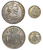 Mexico, Charles III, 8 Réales, 1786 FM, Mexico City (Cayón 12114; CCT 853; KM. 106.2); Réal, 1787 FM, Mexico City...