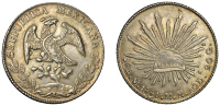 Mexico, Second Republic, 8 Réales, 1881 MH, Mexico City (Dunigan/Parker Mo66; KM. 377.10). Virtually as struck,...