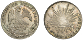 Mexico, Second Republic, 8 Réales, 1886 JS, Guadalajara (Dunigan/Parker Ga72; KM. 377.6). Light spotting, otherwise...