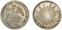 Mexico, Second Republic, 8 Réales, 1886 JS, Guadalajara (Dunigan/Parker Ga72; KM. 377.6). Light spotting, otherwise...