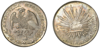 Mexico, Second Republic, 8 Réales, 1892 AM, Mexico City (Dunigan/Parker Mo78; KM. 377.10). Brilliant mint state,...