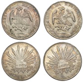 Mexico, Second Republic, 8 Réales (2), 1892 EN, Oaxaca (Dunigan/Parker Oa37; KM. 377.11); 1894 ML, Alamos...