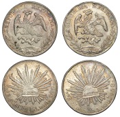 Mexico, Second Republic, 8 Réales (2), 1892 EN, Oaxaca (Dunigan/Parker Oa37; KM. 377.11); 1894 ML, Alamos...