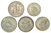 Mexico, Estados Unidos, 10 Pesos, 1957 (KM. 475); 5 Pesos (2), 1950, 1957 Constitution (KM. 466, 470); Peso, 1957,...
