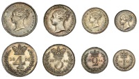 Victoria (1837-1901), Maundy Set, 1854 (ESC 3498; S 3916) [4]. All prettily toned, good extremely fine; accompanied...