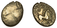 British Iron Age, ICENI, Uninscribed issues, gold Stater, Snettisham type, trace of design, rev. horse right,...
