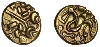 British Iron Age, CORIELTAUVI, Early Uninscribed series, gold Stater, South Ferriby type, wreath pattern,...