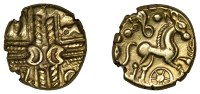 British Iron Age, CATUVELLAUNI, Early Uninscribed issues, gold Stater, British L [Whaddon Chase type], wreath and...