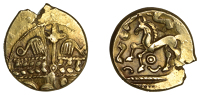 British Iron Age, ATREBATES and REGNI, Uninscribed issues, gold Stater, Climping type, cruciform wreath design, on...