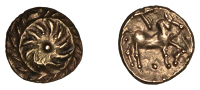 British Iron Age, ATREBATES and REGNI, Tincomarus (25 BC - AD 10), gold Quarter-Stater, Spiral type, circular wreath...