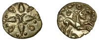 British Iron Age, CATUVELLAUNI, Tasciovanus (25 BC - AD 10), gold Quarter-Stater, two crescents back-to-back at...