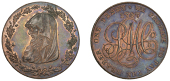 Amlwch, Parys Mine Co, Penny, 1787, druid’s head left encircled by wreath of 22 acorns, rev. pm co cypher,...