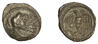 British Iron Age, CATUVELLAUNI, Epaticcus (AD 20-40), silver Unit, head of Hercules right, epati before face, rev....