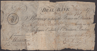 Deal Bank, for Thos. P. Oakley, £15 , 23 April 1791, serial number 741, manuscript date, denomination and...