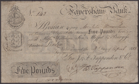 Faversham Bank, for J. & F. Tappenden & Co,, £5, 8 April 1813, serial number 142, manuscript signature of J....