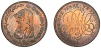 Amlwch, Parys Mine Co, Penny, 1788, druid’s head left encircled by thin wreath of 17 single acorns, rev. pm co...