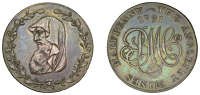 Amlwch, Parys Mine Co, Halfpenny, 1791, uncertain manufacturer (early Boulton?), druid’s head left encircled by...