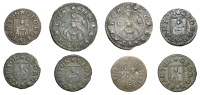 17th Century Tokens, Blewbury, John Lewendon, Farthing, 0.45g/12h (N 71; BW. 12); George Stanton, Farthings (5),...