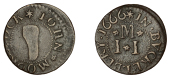 17th Century Tokens, Bucklebury, John Moorecock, Farthing, 1666, 0.97g/9h (N 75; BW. 16). Off-centre, good fine; the...