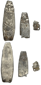 8th-9th century, a ‘pair’ of silver strap-ends of Trewhiddle style, one measuring 48mm x 16mm, 6.76g, and...