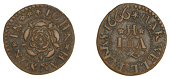 17th Century Tokens, Harwell, John Hanson, Farthing, 1666, 0.92g/3h (N 81; BW. 33). Very fine; the only issue for...