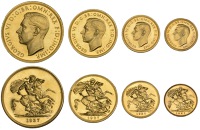George VI (1936-1952), Proof Set, 1937, comprising Five Pounds, Two Pounds, Sovereign, Half-Sovereign (S PS15) [4]....