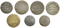 17th Century Tokens, Lambourne, John Farmer, Halfpenny, 1665, 2.06g/12h (N 93; BW. 40); Henry Knighton, Farthings...