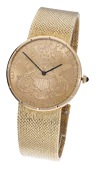 Corum / Movado. A gold Twenty Dollar coin watch, circa 1995.
Movement: quartz, 6 jewels.
Dial: gold American 1904...