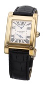 Cartier. A gold rectangular dual time zone wristwatch, Ref. 2551, Collection Privée, Tank A Vis, No. 006MG, circa...