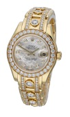 Rolex. A lady’s gold and diamond-set automatic wristwatch with mother-of-pearl dial, date and bracelet, Ref....