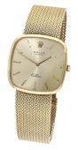 Rolex. A gold cushion-form bracelet watch, Ref. 4114, Cellini, circa 1977.
Movement: cal. 1091, manual winding, 19...