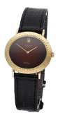 Rolex. A gold oval wristwatch with brown dial, Ref. 4083, Cellini, circa 1973.
Movement: cal. 1600, manual winding,...