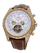 Breitling. A gold and diamond-set tourbillion chronograph wristwatch with mother-of-pearl dial, Ref. H1884167/K514,...
